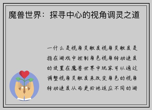 魔兽世界：探寻中心的视角调灵之道